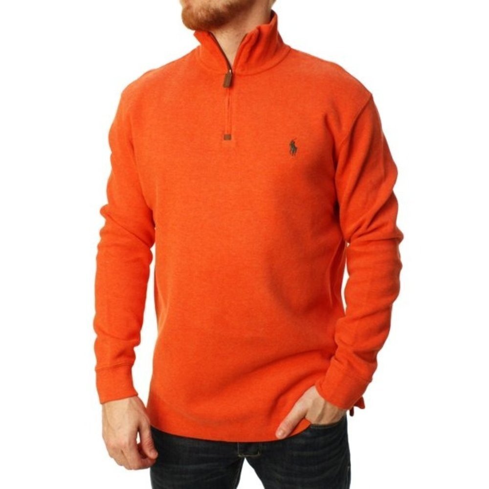 Polo Ralph Lauren Sweater Men's M Orange Quarter-Zip Pullover Collegiate Preppy